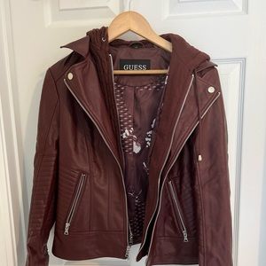 Guess leather jacket with hood in a very good condition